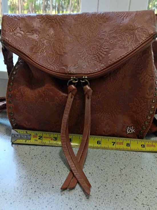 The Sak Handbags - The Sak Embossed Floral Leather Crossbody in Cognac Brown